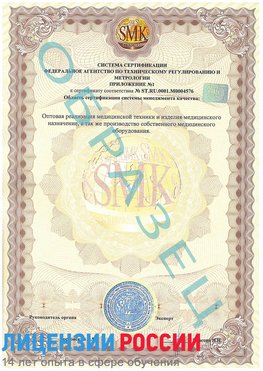 Образец сертификата соответствия (приложение) Калуга Сертификат ISO 13485